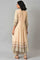 Beige Printed Front Open Gillet with Peach Inner kurta and and Beige Straight Palazzo