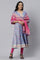 Blue Floral Print kurta with Pink Tights and Dupatta