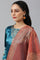 Teal Mashroo Silk Kurta With Peach Slim Pants And Dupatta