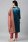 Teal Mashroo Silk Kurta With Peach Slim Pants And Dupatta