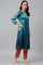 Teal Mashroo Silk Kurta With Peach Slim Pants And Dupatta