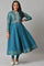 Teal Embroidered Anarkali Mughal Gown With Tights