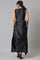 Black Sleeveless Predrape Saree Dress With Belt And Tailored Jacket Set