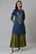 Royal Blue Embroidered kurta With Olive Green Sharara And Dupatta