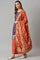 Purple Floral Print kurta With Orange Parallel Pants And Dupatta