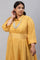 Yellow Glitter Printed Plus Size Shirt Dress With Embroidered Neckpiece