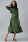 Green A-Line Embroidered Shirt Dress With Schiffli Belt