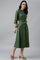 Green A-Line Embroidered Shirt Dress With Schiffli Belt