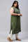 Green Plus Size Schiffli kurta With Printed Jacket