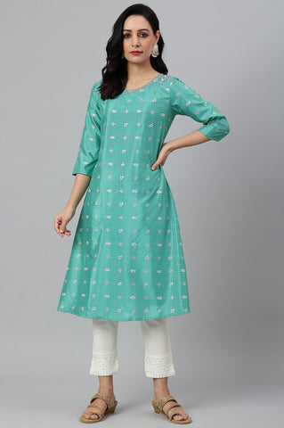 Marine Green A-Line Shantung kurta