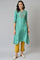 Marine Green Embroidered and Mirror work Kurta