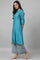 Teal Embroidered kurta With Front Slit