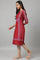 Red Placement Print Embellished kurta