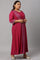 Plus Size Dark Pink Mock Layer Embellished Liva Eco Kimono Jumpsuit