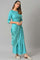 Teal Insta Saree Dress With Embroidered Belt