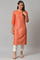 Orange Panelled Dobby Festive kurta