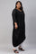 Plus Size Black Printed A-Line kurta With Cowl Hemline