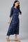 Dark Blue Floral kurta With Kantha Details