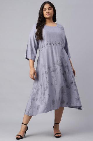 Plus Size Blue Floral kurta With Kantha Details