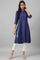 Dark Blue Embroidered kurta With Pleats