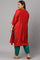 Plus Size Red Embroidered Shantung kurta