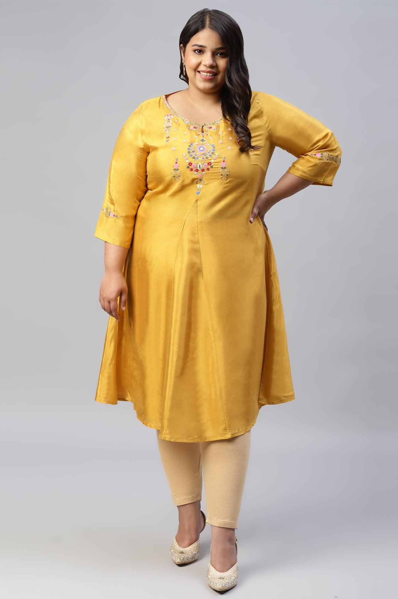 Plus Size Mellow Yellow Embroidered A-Line kurta