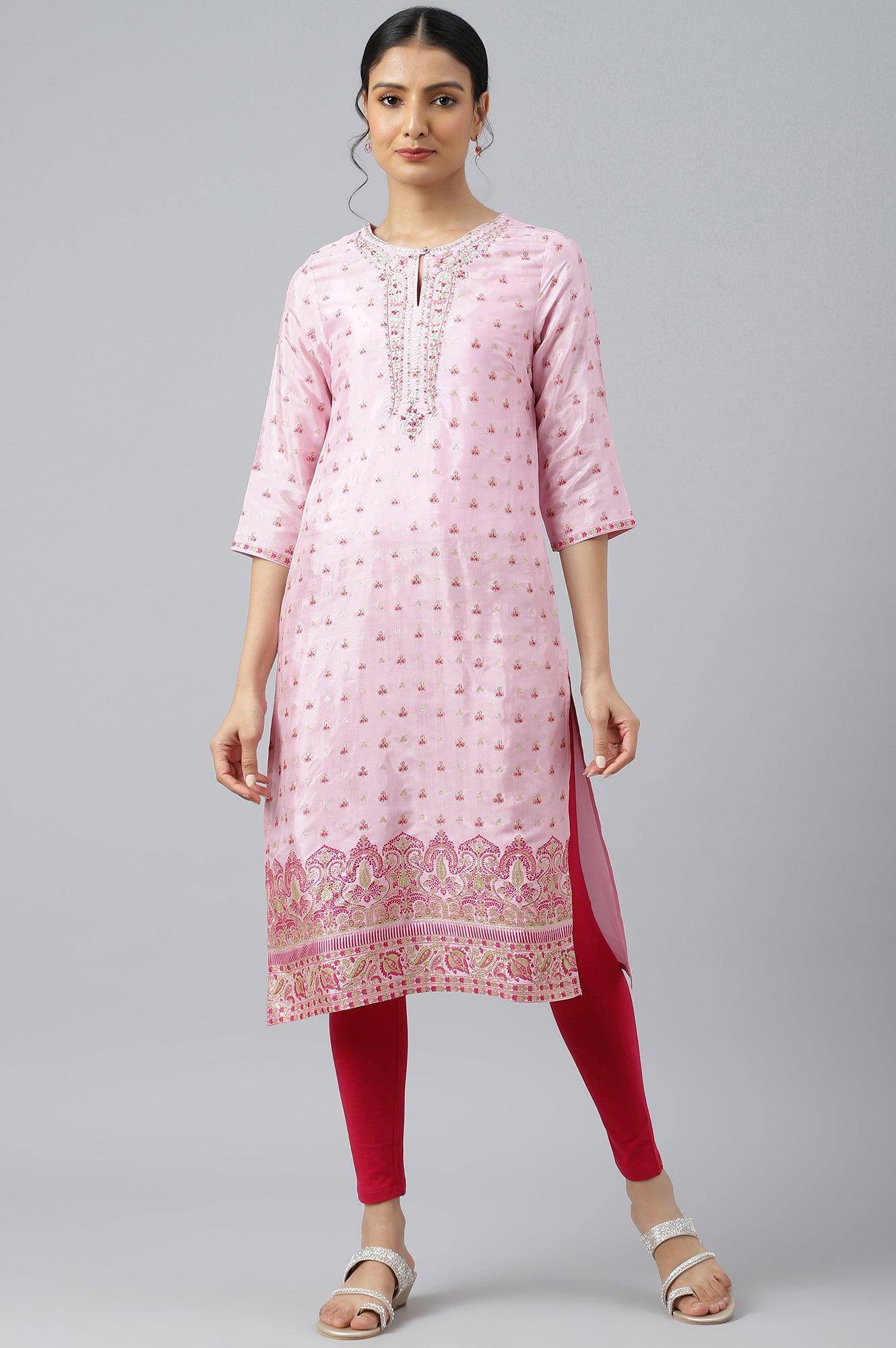 Cameo Pink Floral Printed And Embroidered kurta