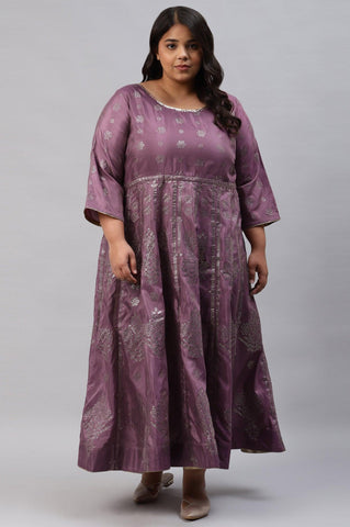 Plus Size Purple Festive Gathered Shantung Dress