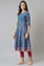 Deep Blue Printed And Embroidered kurta