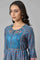 Deep Blue Printed And Embroidered kurta