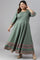 Leaf Green Glitter Printed Kalidar Plus Size Dress