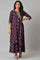 Dark Purple Printed Angrakha Jumpsuit