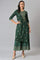 Green Glitter Printed Angrakha Jumpsuit