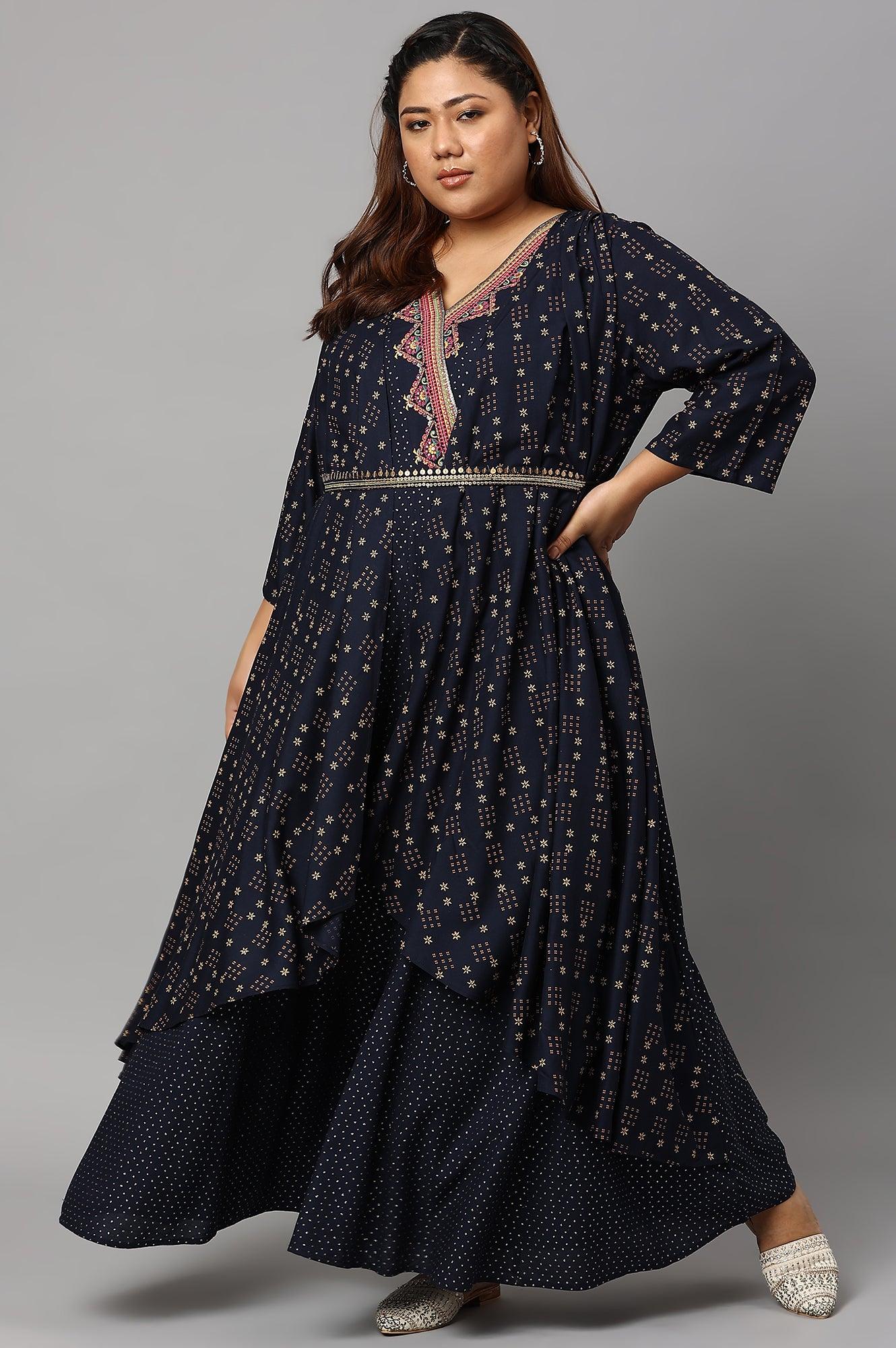 Navy Blue Heavy Festive Plus Size Gillet Kimono Jumpsuit