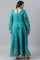 Teal Blue Glitter Printed And Embroidered Plus Size Dress