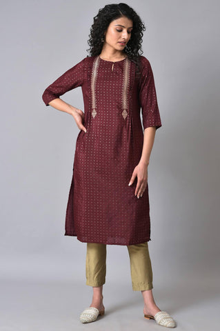 Maroon Gold Glitter Printed kurta