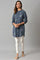 Blue Yarn Dyed Embroidered Tunic In Mandarin Collar