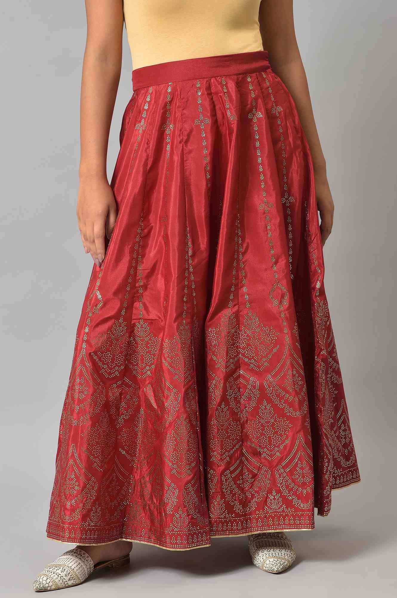 Red Prited Light Festive Skirt