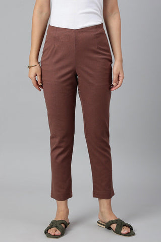 Deep Brown Solid Women Slim Pants