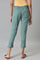 Aqua Blue Cotton Blend Slim Pants