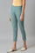 Aqua Blue Cotton Blend Slim Pants