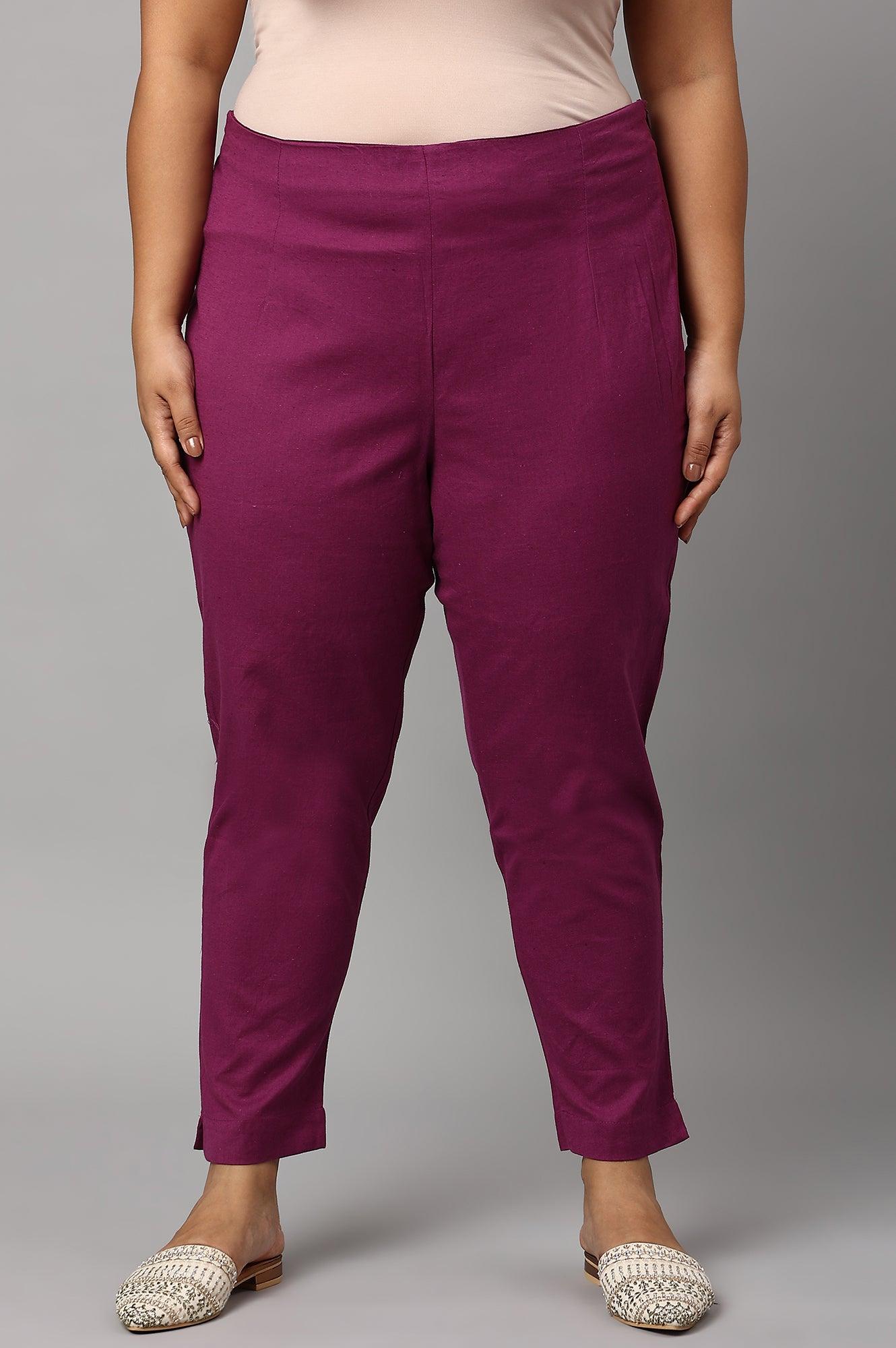 Plus Size Orchid Purple Cotton Blend Slim Pants