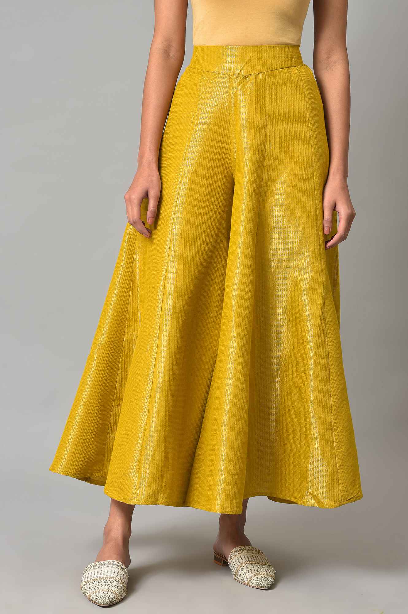 Yellow Jacquard Festive Culottes