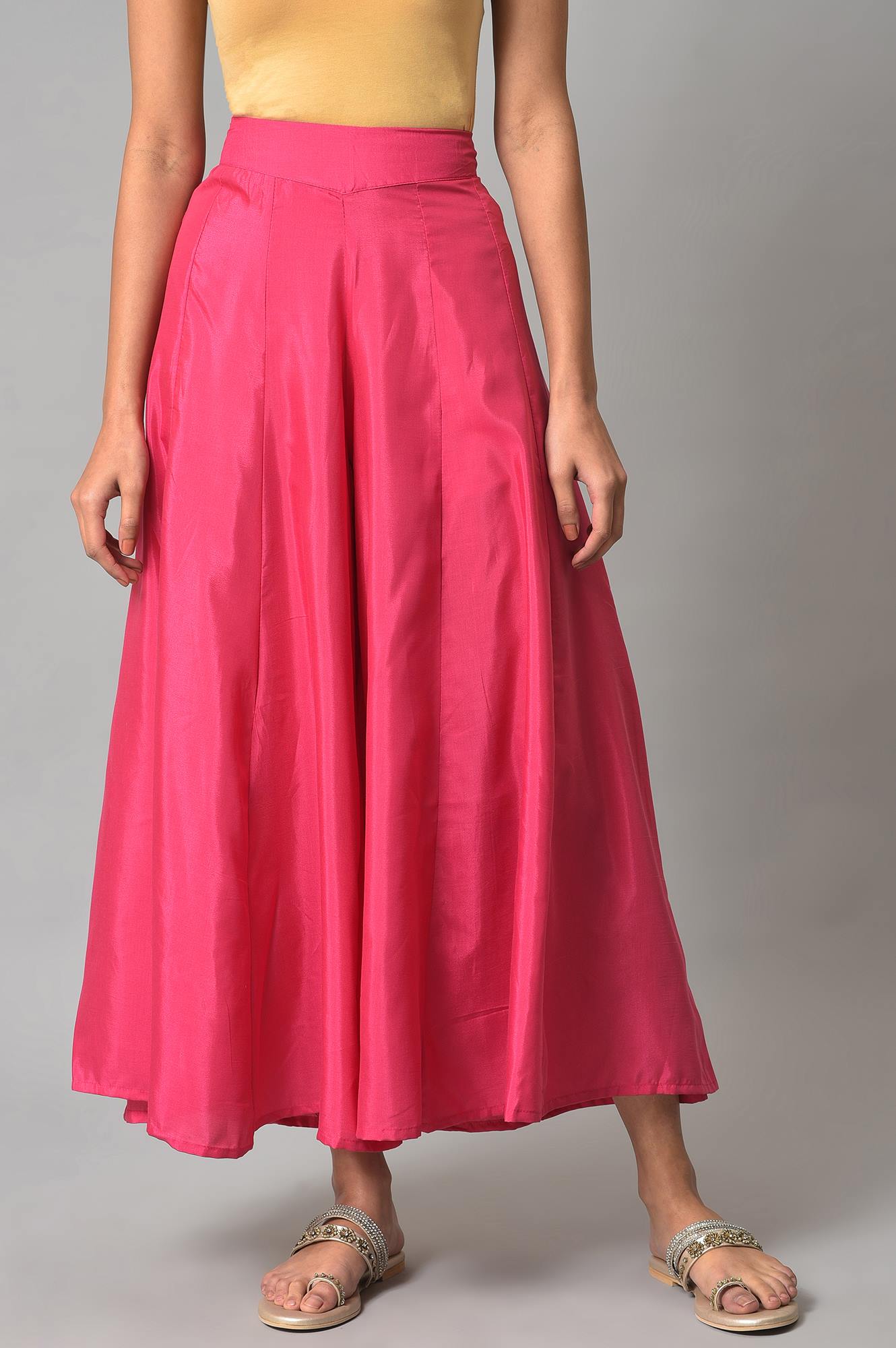 Dark Pink Poly Shantung Festive Culottes