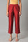 Red Solid Straight Women Pants