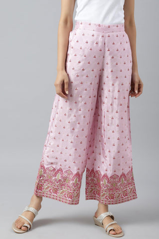 Light Pink Shantung Printed Parallel Pants