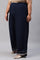 Plus Size Dark Blue Rayon Straight Parallel Pants