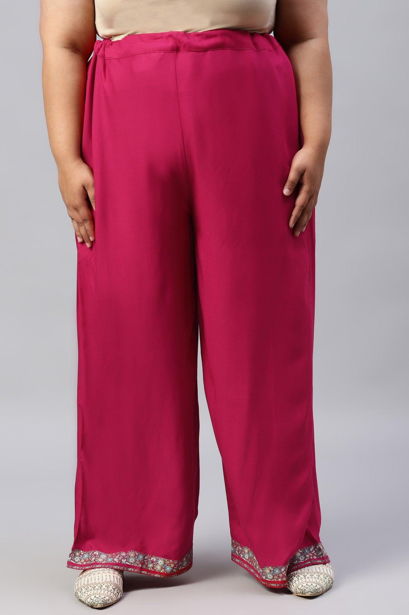 Plus Size Pink Rose Rayon Straight Parallel Pants