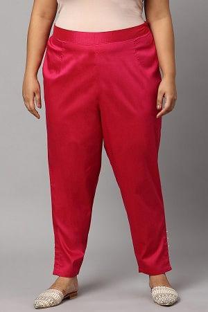 Dark Pink Solid Light Festive Plus Size Slim Pants