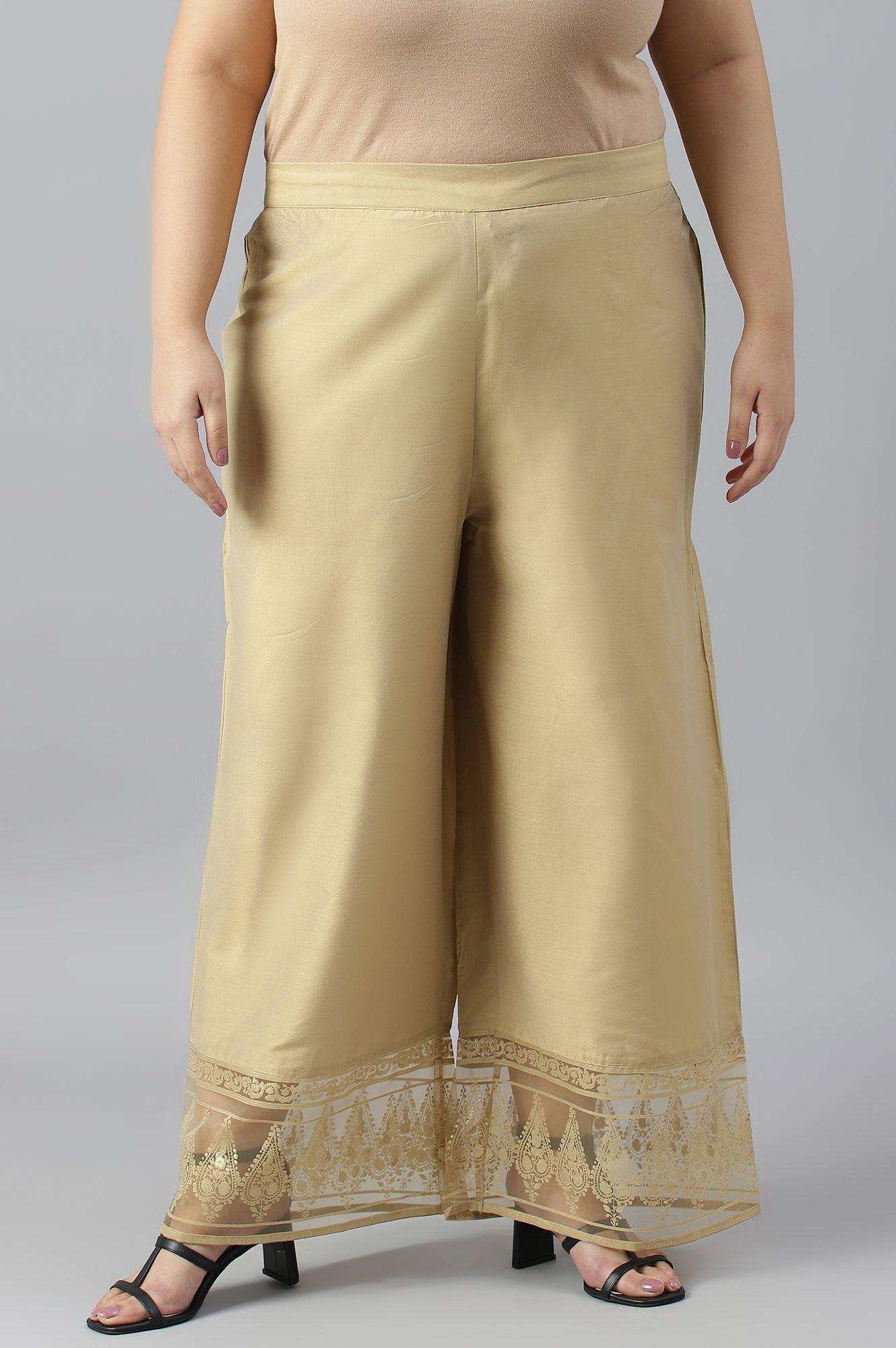 Gold Plus Size Parallel Pants With Brasso Panel